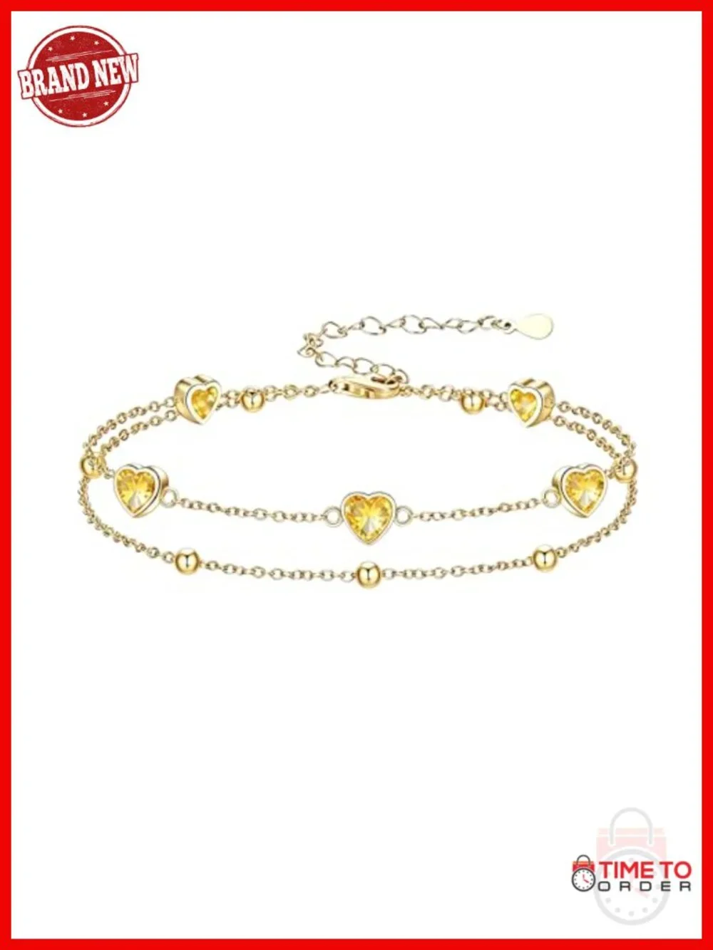 18K Gold Heart Birthstone Bracelet Anklet with 12 Months Citrine